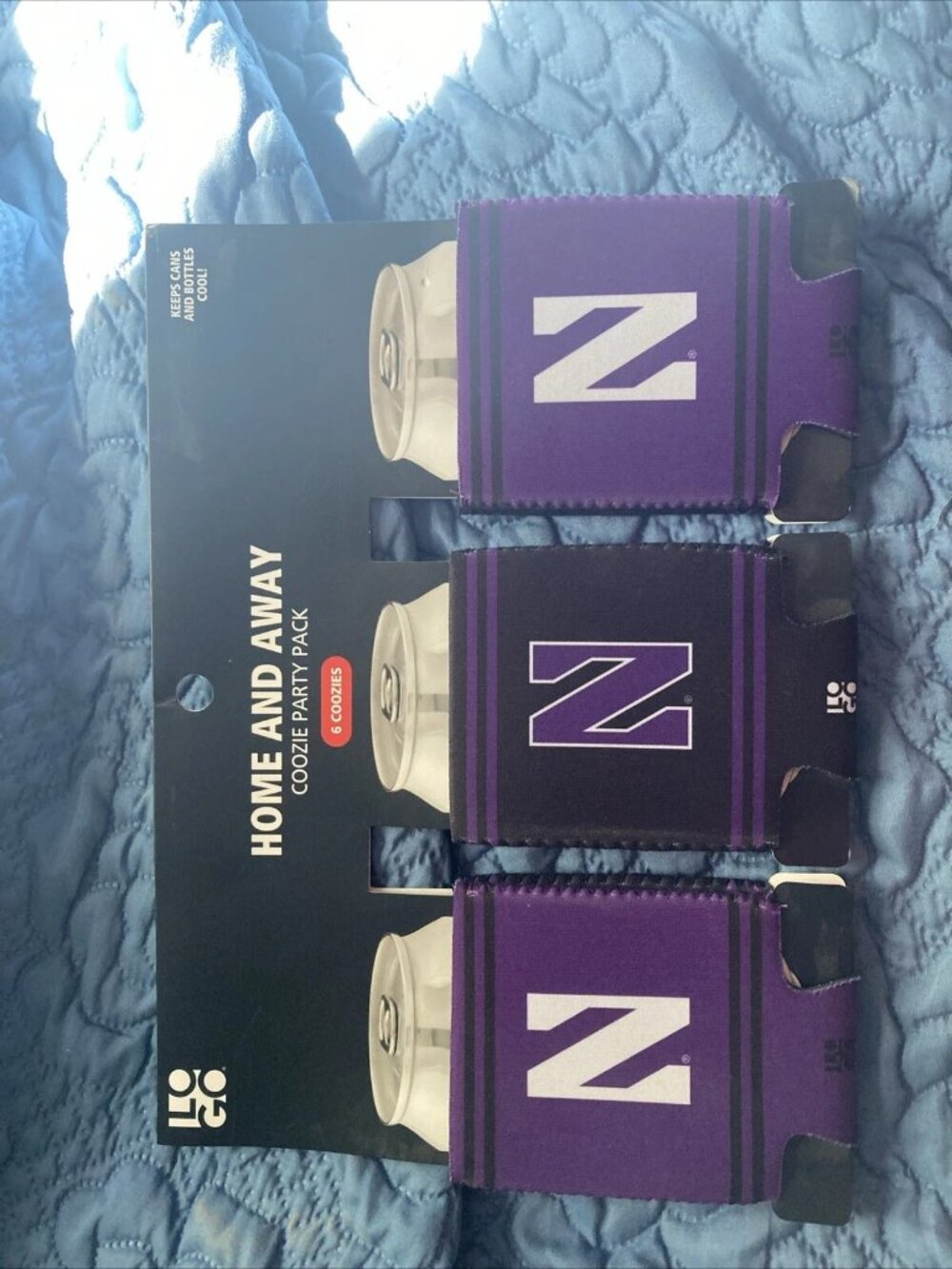Northwestern Home and Away Can Bottle Coozie Party 6 Pack LOGO Licensed NEW